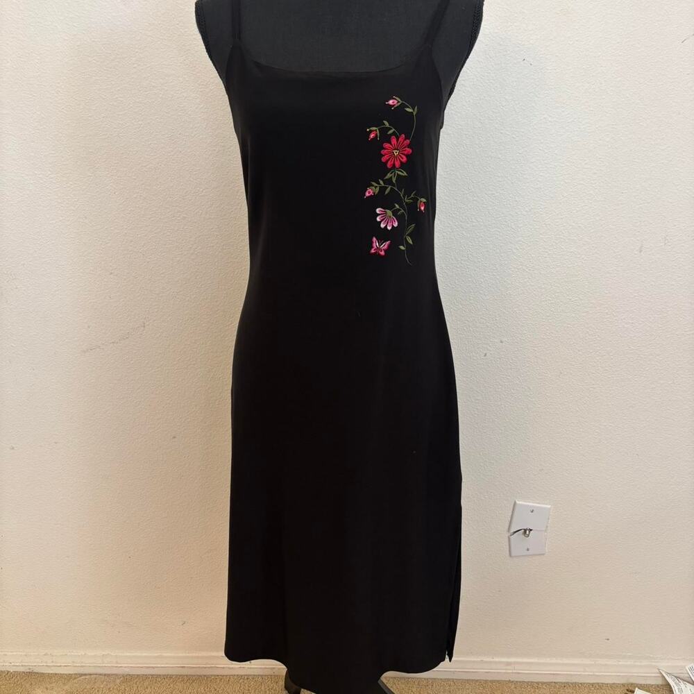 Vintage black midi dress with floral details